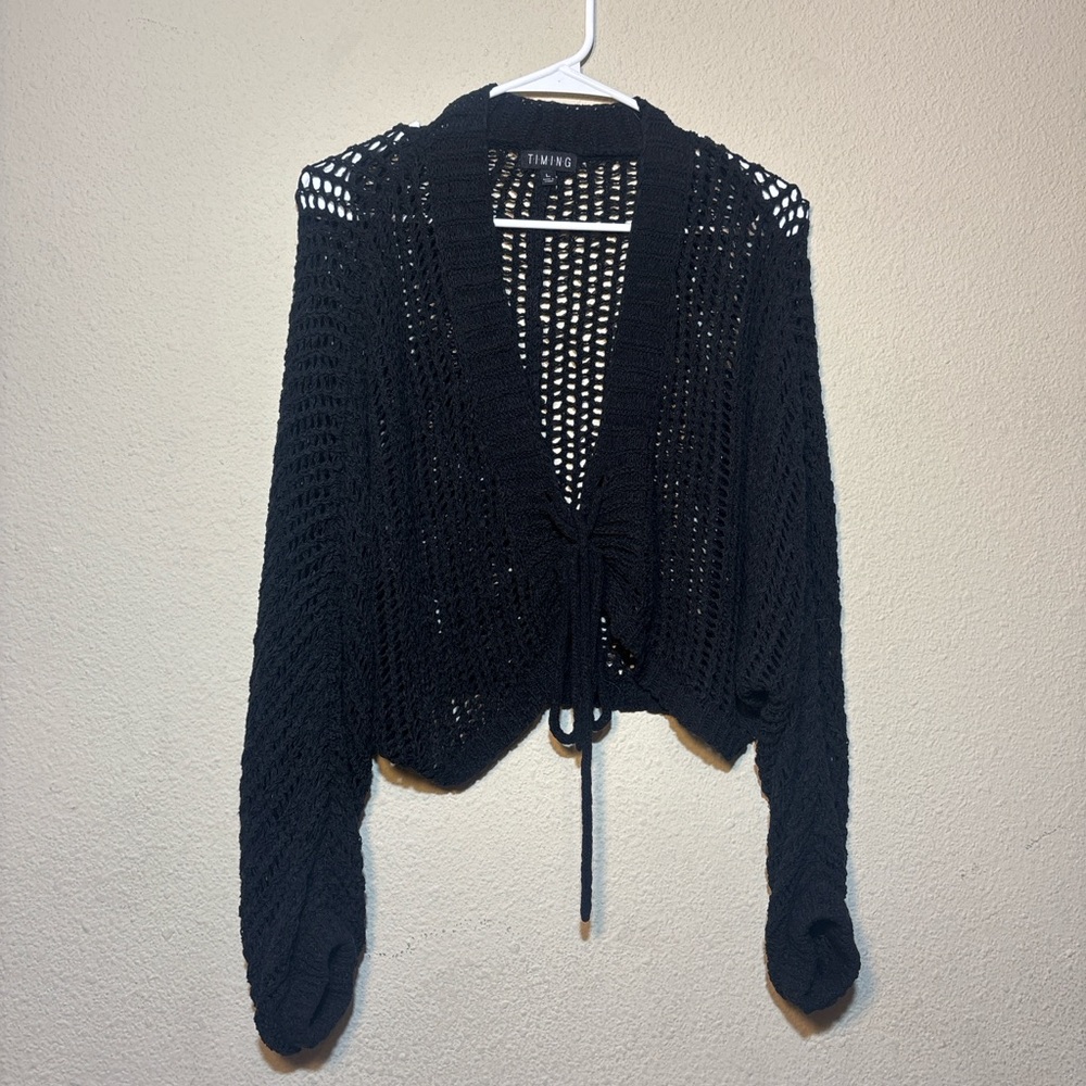 Timing Black Open-Front Cardigan